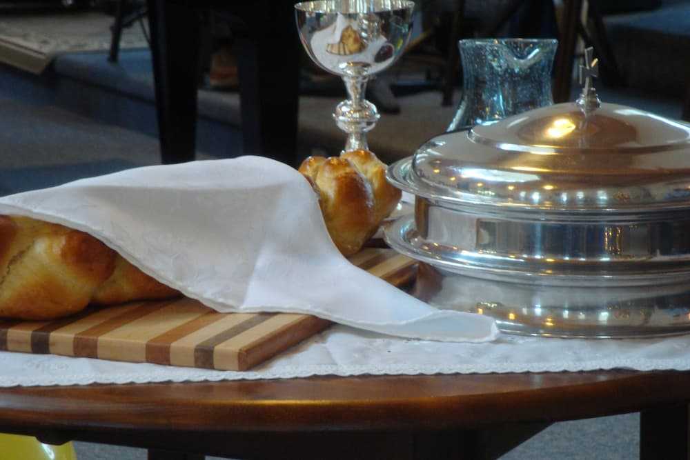 Communion layed out on a table.